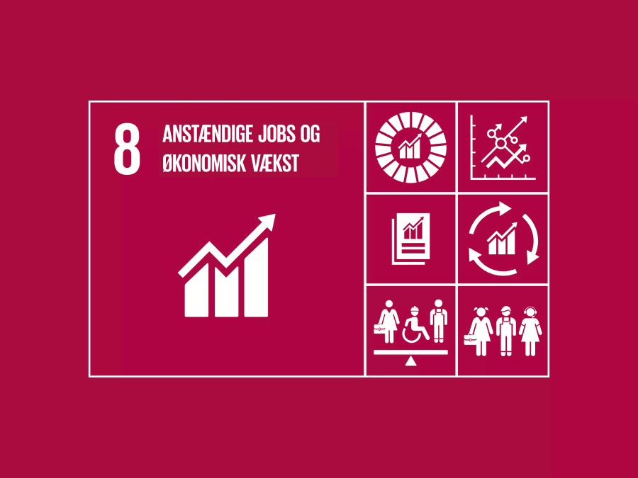 Billede af FN's verdens mål nr. 8 om at skabe anstændige jobs og økonomisk vækst.
